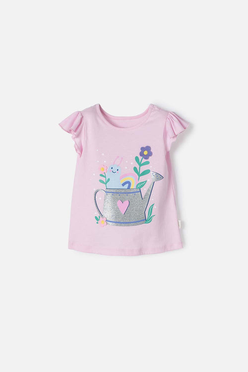 CAMISETA LITTLEMIC ROSADA CON ESTAMPADO EN FRENTE PARA NIÑA 2T A 5T