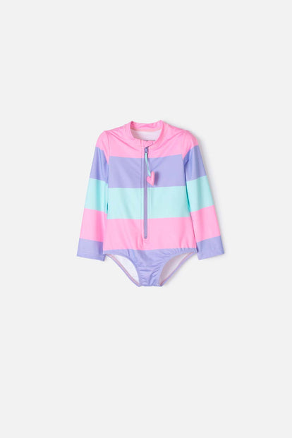 VESTIDO DE BAÑO LITTLEMIC MANGA LARGA MULTICOLOR PARA NIÑA 2T A 5T