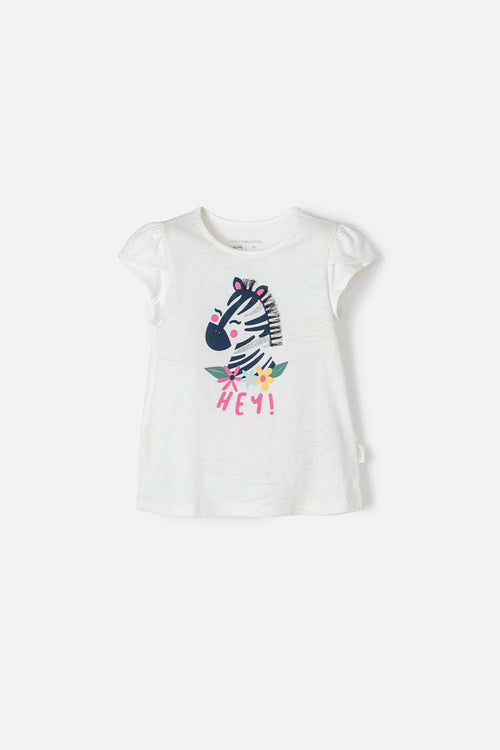 CAMISETA DE LITTLEMIC MANGA CORTA MARFIL PARA NIÑA 2T A 5T