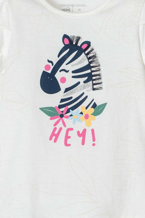 CAMISETA DE LITTLEMIC MANGA CORTA MARFIL PARA NIÑA 2T A 5T