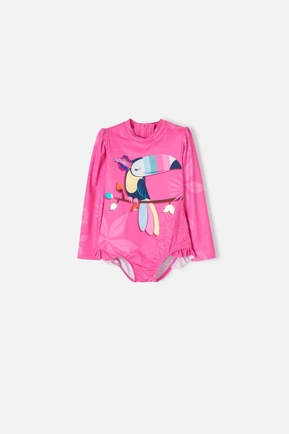 VESTIDO DE BAÑO LITTLEMIC ENTERO ROSADO PARA NIÑA 2T A 5T