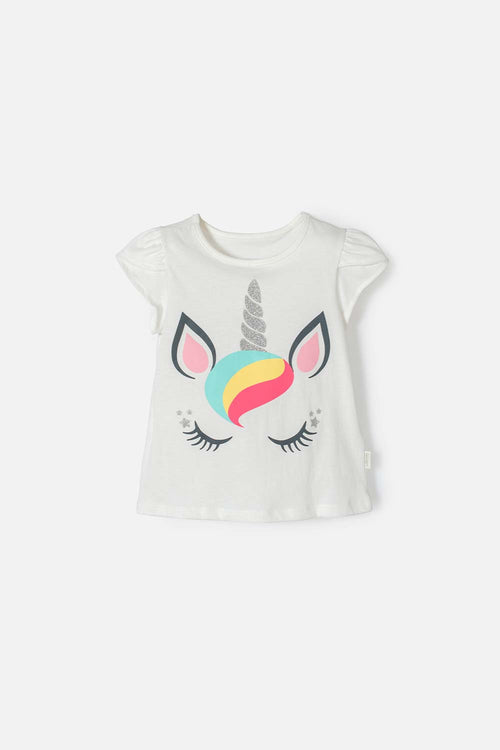 CAMISETA DE LITTLEMIC MANGA CORTA MARFIL PARA NIÑA 2T A 5T