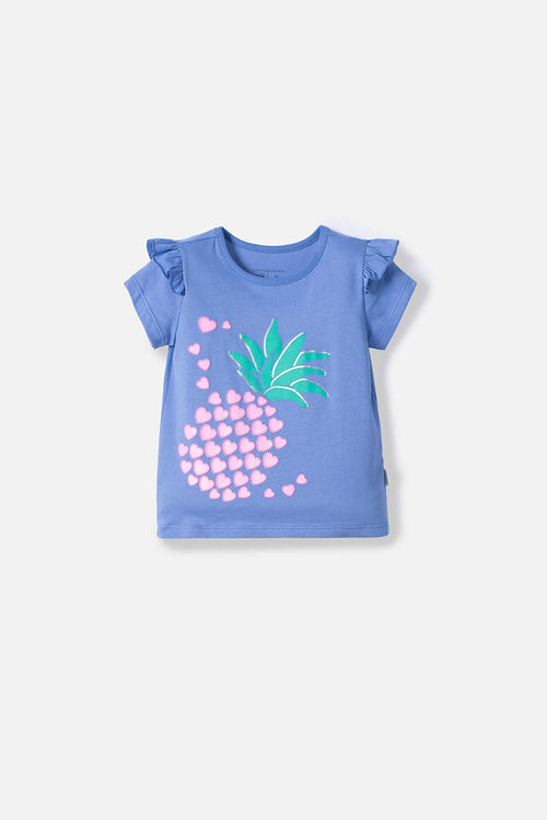 CAMISETA LITTLEMIC AZUL CON BOLERO EN MANGA PARA NIÑA 2T A 5T