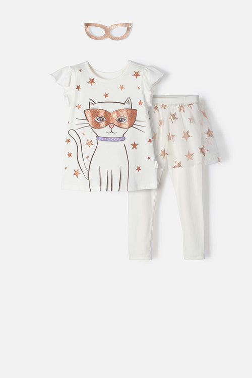 CONJUNTO DE LITTLEMIC CON FALDA EN TULL MARFIL PARA NIÑA 2T A 5T