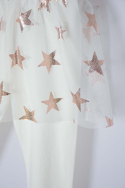 CONJUNTO DE LITTLEMIC CON FALDA EN TULL MARFIL PARA NIÑA 2T A 5T