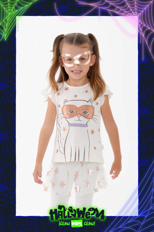 CONJUNTO DE LITTLEMIC CON FALDA EN TULL MARFIL PARA NIÑA 2T A 5T