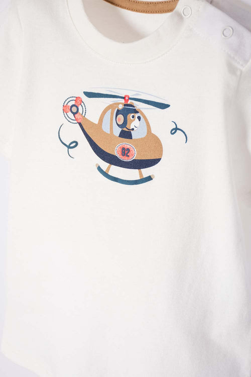 CONJUNTO LITTLEMIC MARFIL Y CAFÉ MANGA CORTA PARA BEBÉ NIÑO