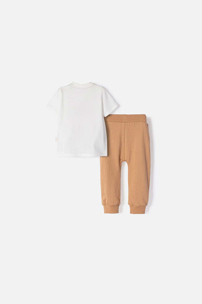 CONJUNTO LITTLEMIC MARFIL Y CAFÉ MANGA CORTA PARA BEBÉ NIÑO