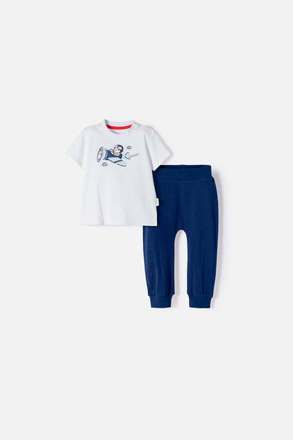 CONJUNTO LITTLEMIC BLANCO Y AZUL MANGA CORTA PARA BEBÉ NIÑO