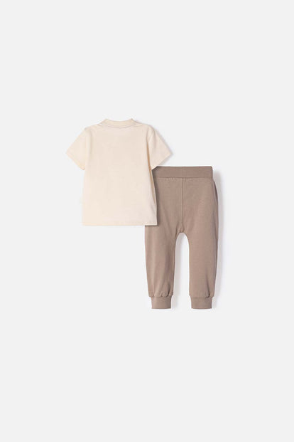 CONJUNTO LITTLEMIC CAFÉ Y TAUPE DE PANTALÓN LARGO PARA BEBÉ NIÑO