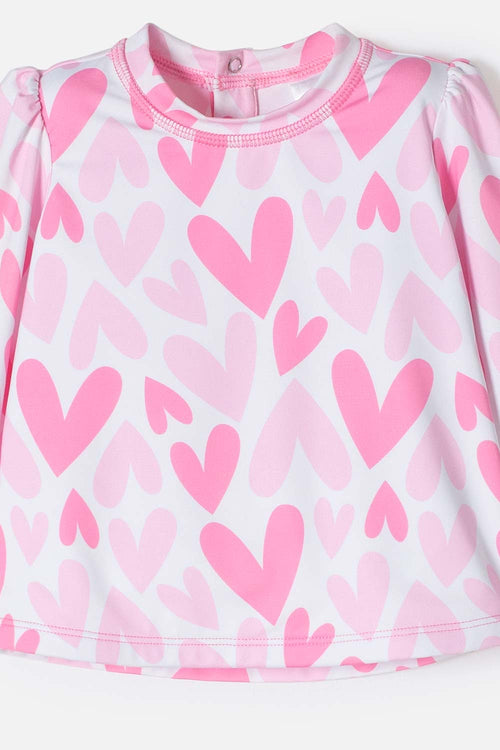 VESTIDO DE BAÑO DE LITTLEMIC CON GORRO ROSADO PARA BEBÉ NIÑA