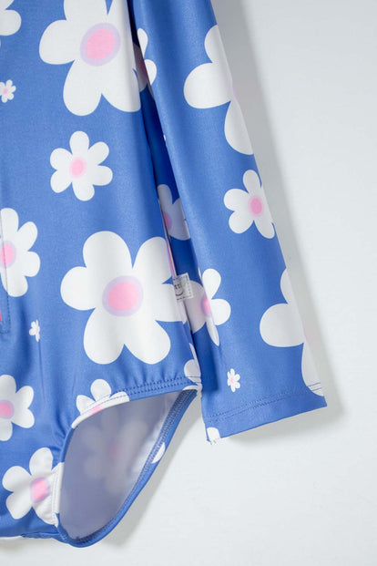 VESTIDO DE BAÑO LITTLEMIC MULTICOLOR ENTERIZO MANGA LARGA PARA NIÑA 2T A 5T