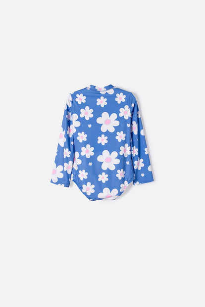 VESTIDO DE BAÑO LITTLEMIC MULTICOLOR ENTERIZO MANGA LARGA PARA NIÑA 2T A 5T