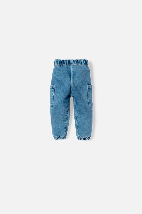 JOGGER DE LITTLEMIC CINTURA ELASTICA AZUL PARA BEBÉ NIÑA