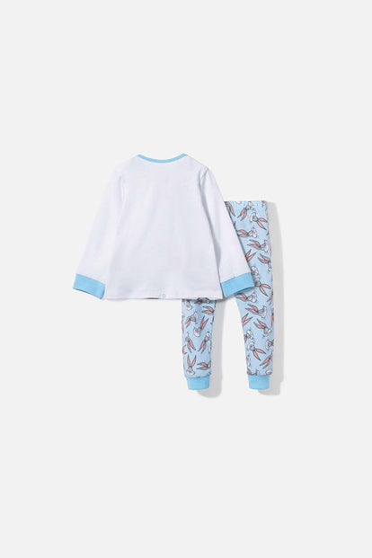 PIJAMA DE BUGS BUNNY MANGA LARGA BLANCA Y AZUL CLARO PARA BEBÉ UNISEX