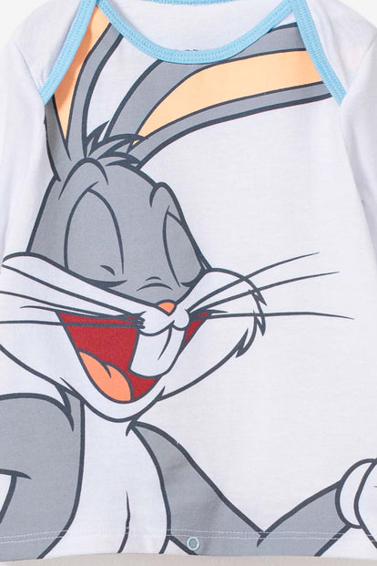 PIJAMA DE BUGS BUNNY MANGA LARGA BLANCA Y AZUL CLARO PARA BEBÉ UNISEX