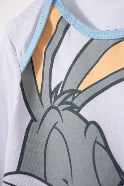 PIJAMA DE BUGS BUNNY MANGA LARGA BLANCA Y AZUL CLARO PARA BEBÉ UNISEX