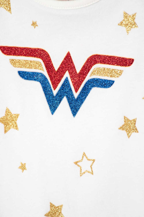 CAMISETA DE LA MUJER MARAVILLA MARFIL MANGA CORTA PARA NIÑA 2T A 5T