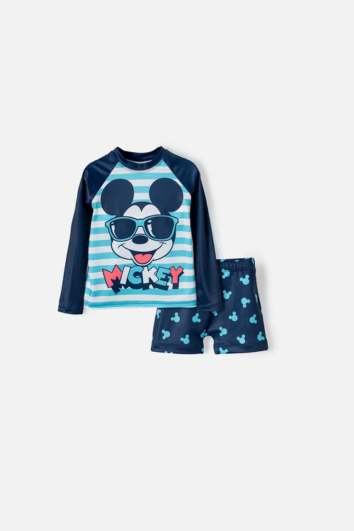 CONJUNTO DE BAÑO DE MICKEY MOUSE AZUL MANGA LARGA PARA NIÑO 2T A 5T