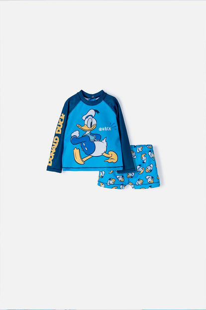 CONJUNTO DE BAÑO DE DONALD MANGA LARGA AZUL PARA BEBÉ NIÑO