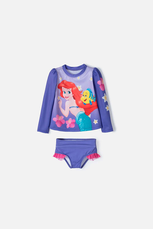 CONJUNTO DE BAÑO DE LA SIRENITA MANGA LARGA MORADO  PARA NIÑA 2T A 5T
