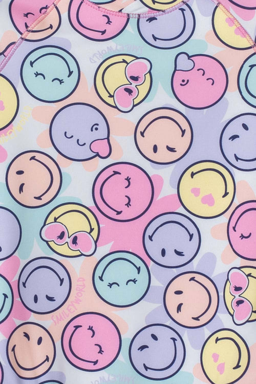VESTIDO DE BAÑO DE SMILEY MULTICOLOR MANGA LARGA PARA NIÑA 2T A 5T