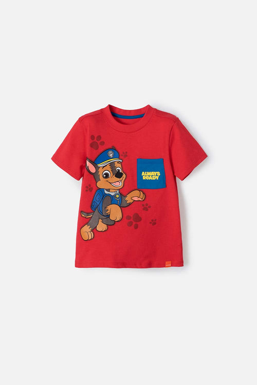 CAMISETA DE PAW PATROL MANGA CORTA ROJO PARA NIÑO 2T A 5T