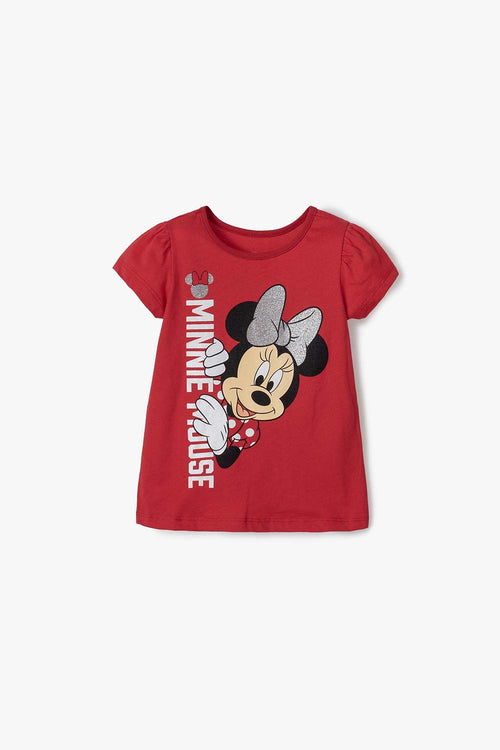 CAMISETA DE MINNIE MOUSE ROJA MANGA CORTA PARA NIÑA 2T A 5T