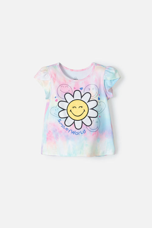 CAMISETA DE SMILEY MULTICOLOR ESTAMPADA PARA NIÑA 2T A 5T