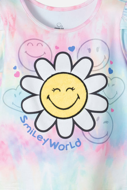 CAMISETA DE SMILEY MULTICOLOR ESTAMPADA PARA NIÑA 2T A 5T