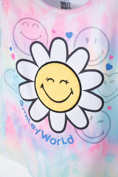 CAMISETA DE SMILEY MULTICOLOR ESTAMPADA PARA NIÑA 2T A 5T