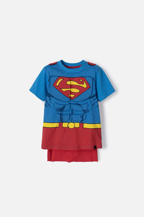 CAMISETA DE SUPERMAN CON CAPA AZUL Y ROJO PARA NIÑO 2T A 5T