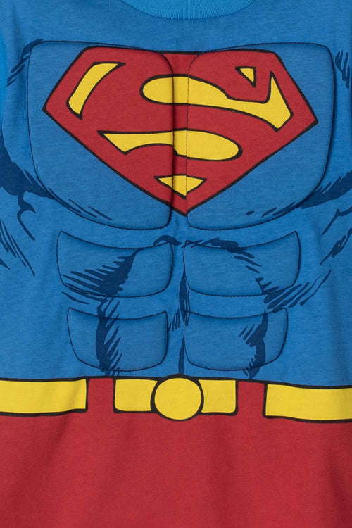 CAMISETA DE SUPERMAN CON CAPA AZUL Y ROJO PARA NIÑO 2T A 5T