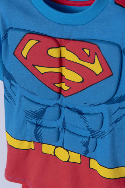 CAMISETA DE SUPERMAN CON CAPA AZUL Y ROJO PARA NIÑO 2T A 5T
