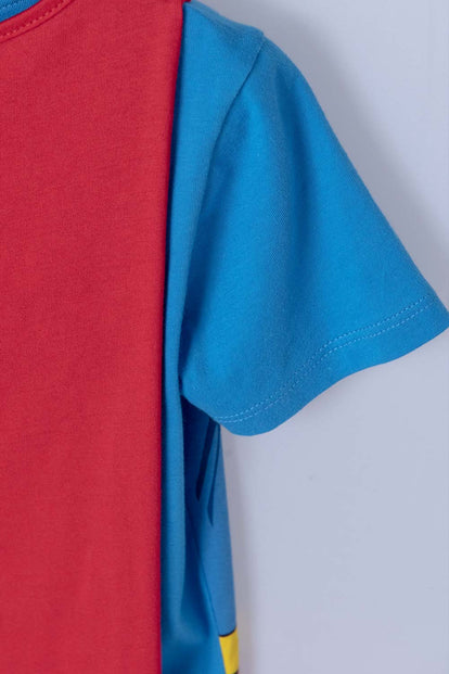 CAMISETA DE SUPERMAN CON CAPA AZUL Y ROJO PARA NIÑO 2T A 5T