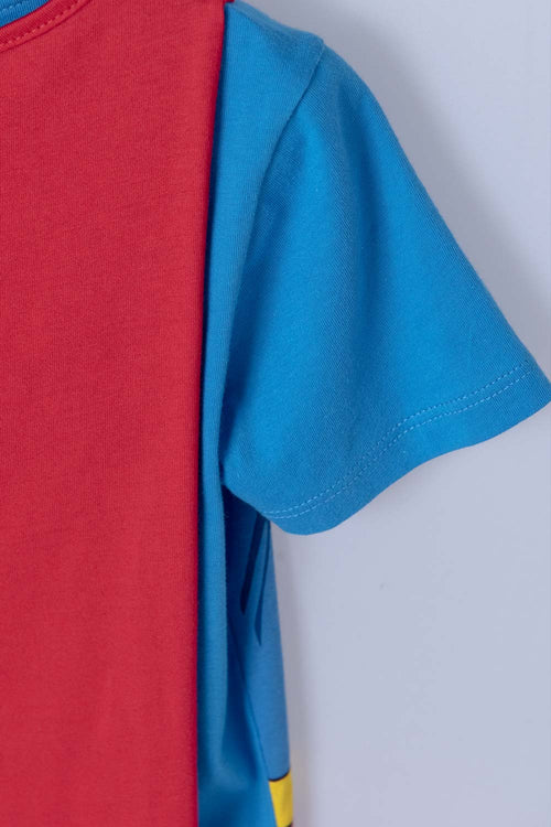 CAMISETA DE SUPERMAN CON CAPA AZUL Y ROJO PARA NIÑO 2T A 5T
