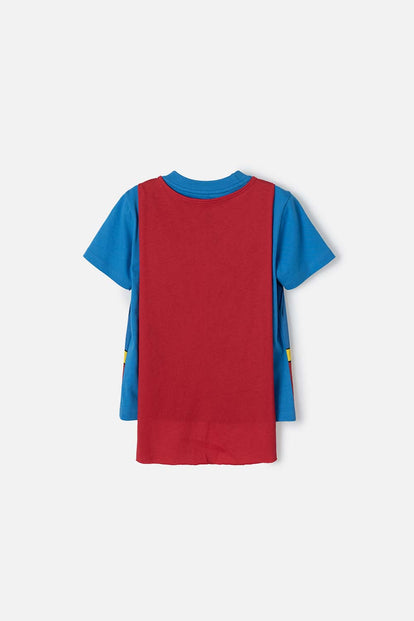 CAMISETA DE SUPERMAN CON CAPA AZUL Y ROJO PARA NIÑO 2T A 5T