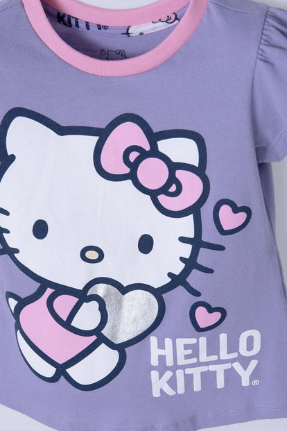 PIJAMA DE HELLO KITTY CON PANTALÓN LARGO MORADO Y ROSADO PARA NIÑA 2T A 5T