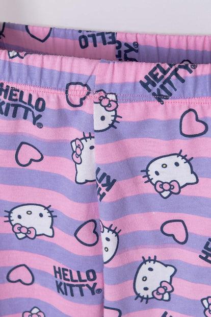 PIJAMA DE HELLO KITTY CON PANTALÓN LARGO MORADO Y ROSADO PARA NIÑA 2T A 5T