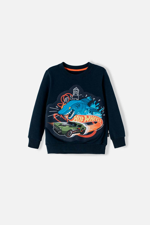 BUZO DE HOT WHEELS AZUL OSCURO CERRADO PARA NIÑO 2T A 5T