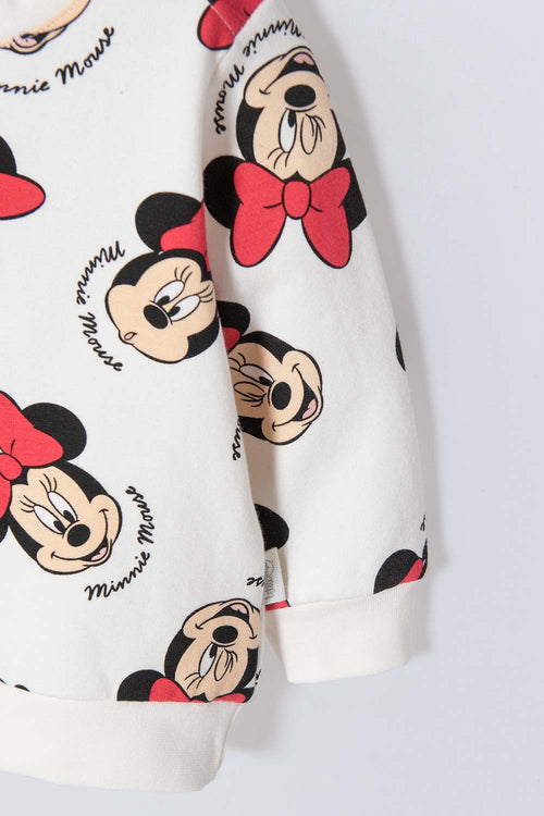 CONJUNTO MINNIE MOUSE CON PANTALÓN LARGO MARFIL PARA BEBÉ NIÑA