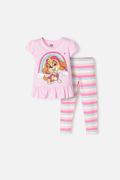 CONJUNTO DE PAW PATROL CON LEGGINS ROSADO PARA NIÑA 2T A 5T