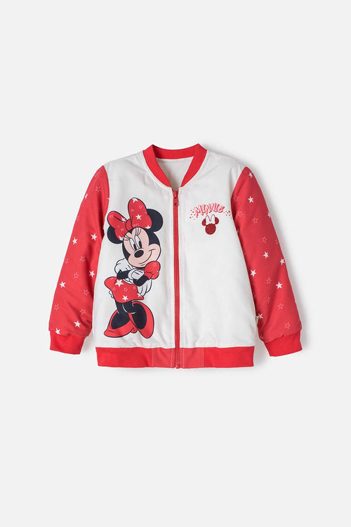 CHAQUETA DE MINNIE MOUSE CON CIERRE MARFIL Y ROJO PARA NIÑA 2T A 5T
