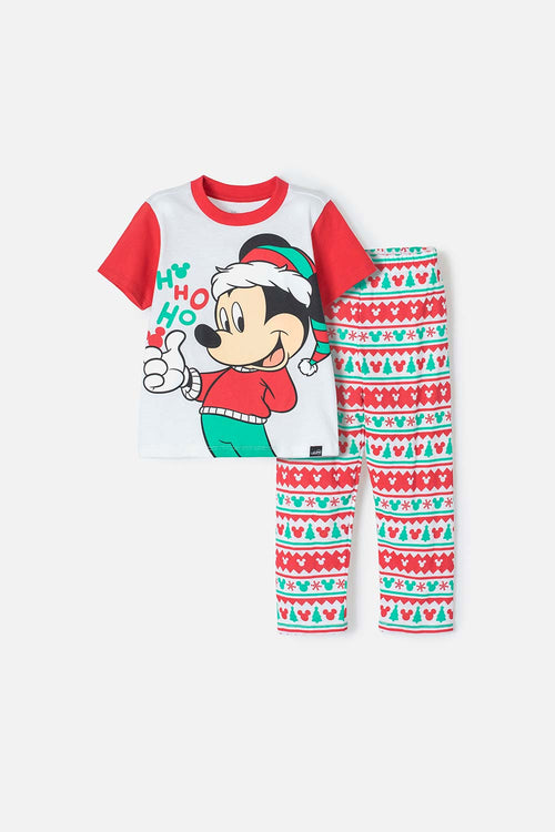 PIJAMA DE MICKEY MOUSE BLANCA, ROJA Y VERDE DE PANTALÓN LARGO UNISEX 2T A 5T