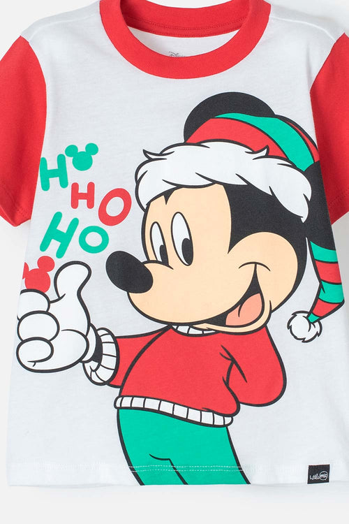 PIJAMA DE MICKEY MOUSE BLANCA, ROJA Y VERDE DE PANTALÓN LARGO UNISEX 2T A 5T