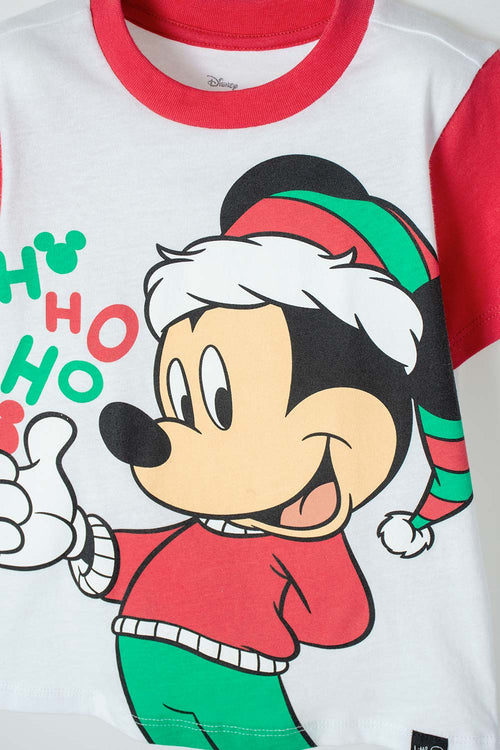 PIJAMA DE MICKEY MOUSE BLANCA, ROJA Y VERDE DE PANTALÓN LARGO UNISEX 2T A 5T