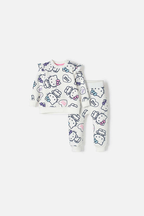 CONJUNTO HELLO KITTY PANTALÓN LARGO MARFIL PARA BEBÉ NIÑA