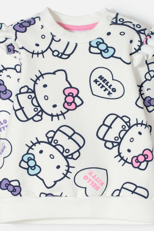 CONJUNTO HELLO KITTY PANTALÓN LARGO MARFIL PARA BEBÉ NIÑA