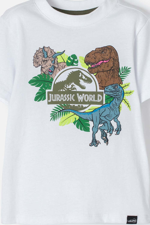 CAMISETA DE JURASSIC WORLD BLANCA MANGA CORTA PARA NIÑO 2T A 5T