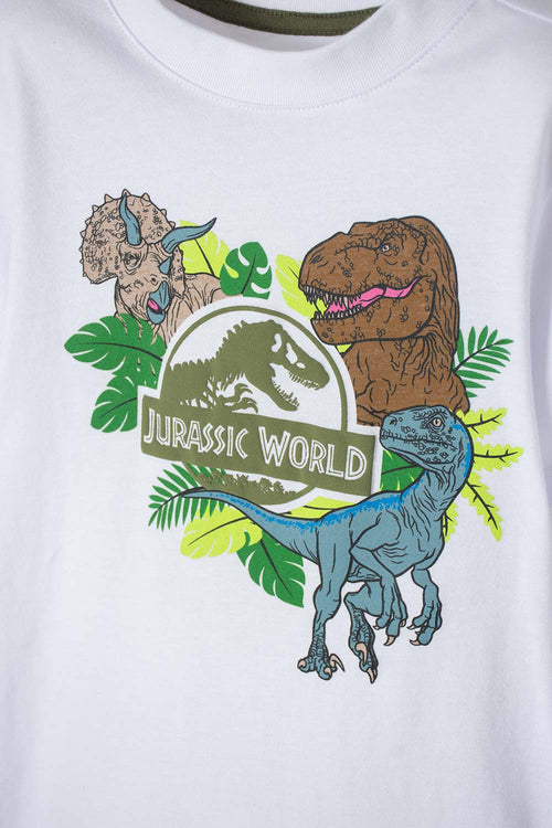 CAMISETA DE JURASSIC WORLD BLANCA MANGA CORTA PARA NIÑO 2T A 5T